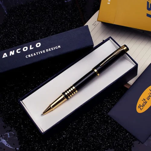 Vista 2 de Ancolo Juego de bolígrafos personalizados de lujo con bolsa para bolígrafos, tarjeta de regalo, grabado con tus nombres de mensaje, nombres