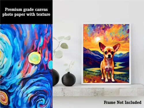 Vista 3 de Bestbuddy Pet 8 x 10 sin marco noche estrellada inspirada Chihuahua perro mascota familia amigo paz pintura al óleo impresión arte póster decoración