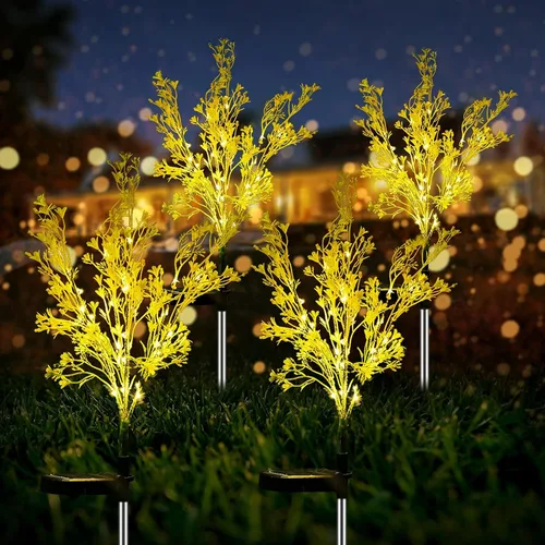 Vista 8 de Neporal Luces solares decorativas para exteriores, 2 unidades, 7 tallos dorados, flores solares para exteriores, impermeables, para jardín, patio
