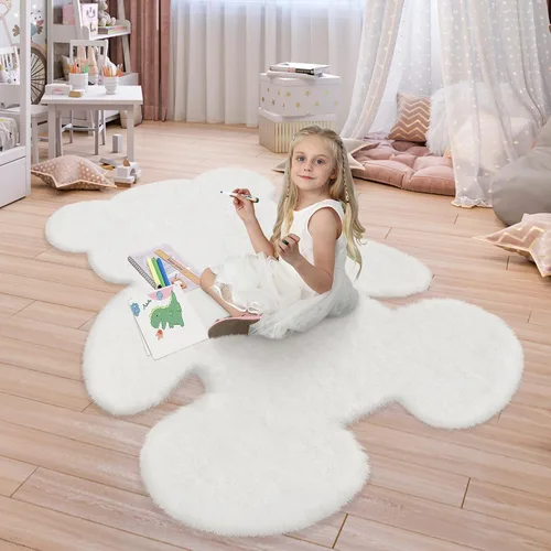 Vista 27 de Alfombra de pelo de oveja sintética de 2 pies, suave y esponjosa, bonita alfombra de felpa para guardería, habitación de niños y niñas, decoración