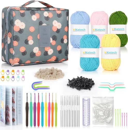 Vista 10 de Katech Juego de 85 ganchos de ganchillo, kit de ganchos de ganchillo con estuche de almacenamiento, agujas de tejer ergonómicas, kits de hilo