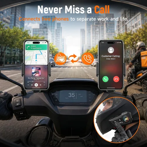 Vista 3 de Moman Auriculares para casco de motocicleta, altavoces de alta fidelidad manos libres, cancelación de ruido dual con sonido fuerte, asistente de voz