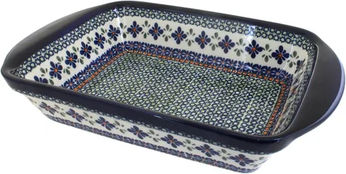 Vista 4 de Blue Rose Polish Pottery - Panadero rectangular grande con asas de tulipán azul, 11.5 x 9.25 pulgadas, único, apto para lavavajillas y duradero