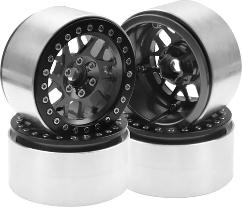 Vista 7 de Paquete de 4 llantas HIRCQOO Metal Beadlock de 2.2 pulgadas, 12 bujes hexagonales compatibles con Axial SCX10 90046 SCX10-III Redcat Gen7 D90