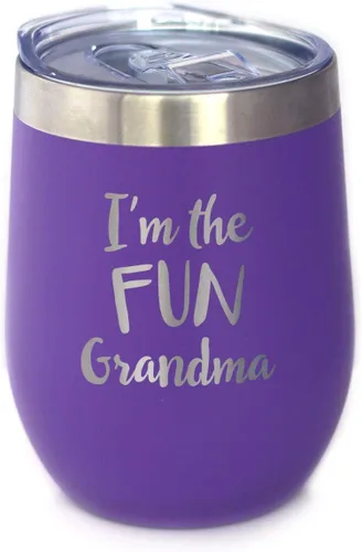 Vista 7 de Custom Fun Grandma Insulated Wine Tumbler Camping Gift - 12 oz Bevvee Custom personalized outdoor Camping Gifts. 18/8 stainless steel keeps drinks