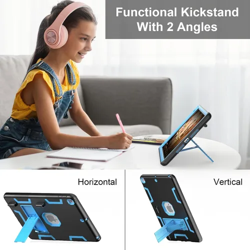Vista 4 de Funda para iPad de 9ª/8ª/7ª Generación de 10.2", Cuerpo Completo Resistente de Servicio Pesado a Prueba de Golpes Anti Rayones Cubierta (Negro Azul)