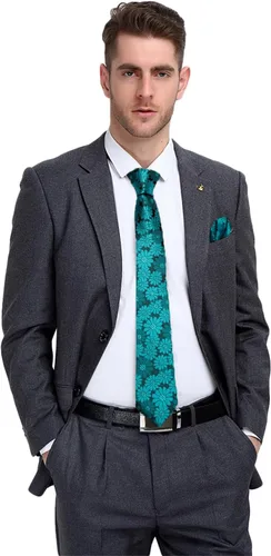 Vista 147 de Hi-Tie Corbatas de seda para hombre, diseño de cachemira a rayas, con bolsillo, gemelos cuadrados, conjunto formal de negocios