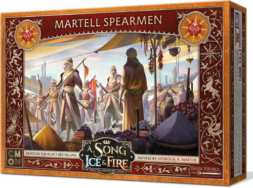 Vista 2 de CMON Una canción de hielo y fuego juego de miniaturas de mesa Martell Spearmen Unit Box – Elite Defenders of Sunspear, juego de estrategia