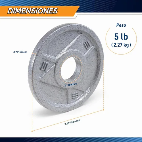 Vista 2 de Marcy Placas de agarre olímpico clásicas de hierro fundido de 2 pulgadas, 5 libras B. 5lb_individual