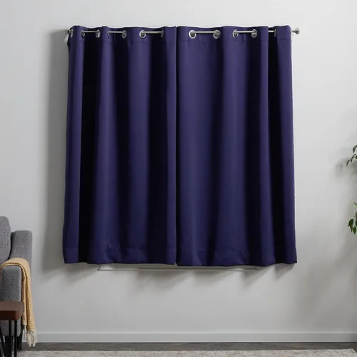 Vista 2 de Linenspa Juego de 2 paneles de cortinas 100% opacas, cortinas azul marino de 63 pulgadas de largo, aislamiento térmico, reducción de ruido