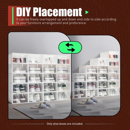 Vista 6 de Cajas organizadoras de almacenamiento de zapatos de plástico, paquete de 20 cajas apilables para zapatos, almacenamiento de zapatos plegable