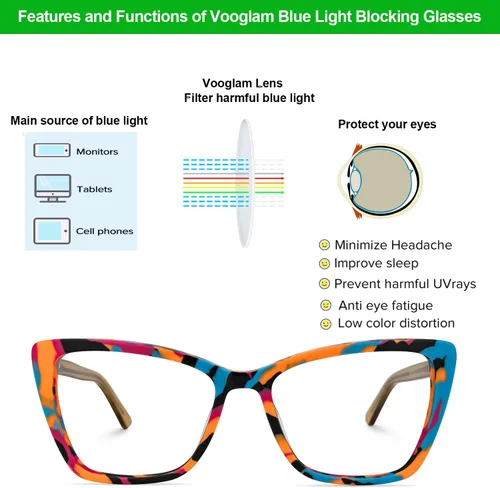 Vista 4 de VOOGLAM Gafas rectangulares con bloqueo de luz azul para mujer, anti fatiga ocular UV Sánchez