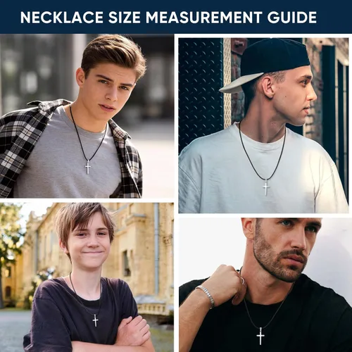 Vista 4 de MEALGUET Collar de cruz minimalista para hombres y mujeres: collares con colgante de cruz de plata lisa de acero inoxidable con cuerda de cera