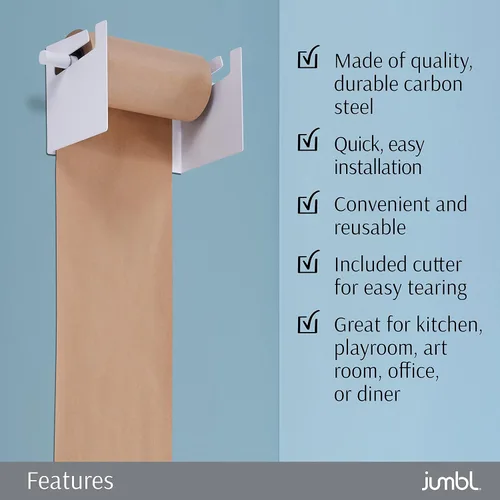 Vista 4 de Jumbl Dispensador de papel kraft montado en la pared de 8 pulgadas Rollo de papel colgante con cortador para cocina, sala de bricolaje, oficina