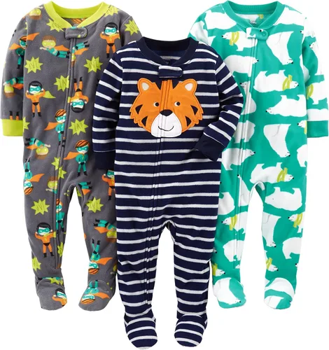 Vista 10 de Simple Joys by Carter's Pijamas de forro polar con pies de ajuste holgado y resistentes a las llamas para bebés varones Zorro azul/cocodrilo