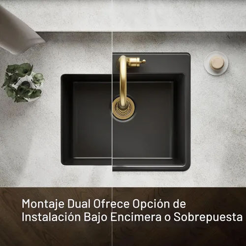 Vista 5 de KOHLER 28003-1-CM1 Kennon® - Fregadero de cocina de 25 pulgadas de montaje superior o inferior, incluye estante para fregadero, color negro mate