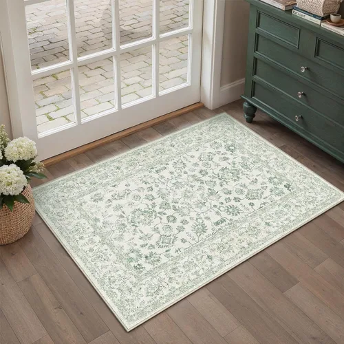 Vista 126 de PureCozy Alfombra de área beige de 2 x 3 pulgadas, lavable, vintage, pequeña, para entrada, cocina, suave, retro, floral, de pelo bajo, tapete