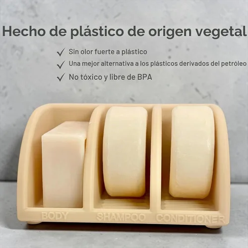 Vista 4 de Essence & Abode Sustainable Living Soporte para Champú Sólido – Jabonera Multibarra con Drenaje – Barra de Jabón, Barra de Champú y Barra de Beige