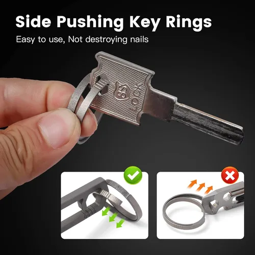 Vista 3 de TIKIDESIGN Titanium Key Rings for Keychains, Quick Release Side Pushing Key Chain Rings Kit, Titanium Key Rings for Men
