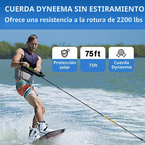 Vista 2 de Dyneema - Cuerda de wakeboard de 75 pies, cuerda de wakeboard no elástica y mango de esquí acuático para deportes acuáticos, 4 secciones cuerda