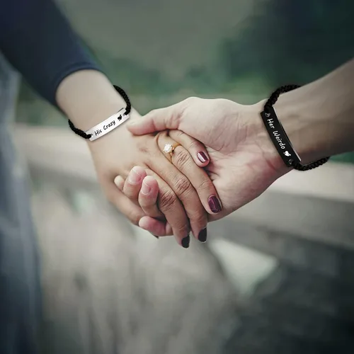 Vista 2 de 1 par de pulseras trenzadas Hademade para parejas, pulseras para hombres y mujeres grabadas con "I Love You 3000, God Gave Me You, His Crazy Her