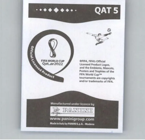 Vista 2 de Calcomanías de la Copa Mundial Panini de Qatar 2022, color azul, #QAT5, Homam Ahmed Qatar Group A, calcomanía oficial del álbum (2 x 2.5 pulgadas)