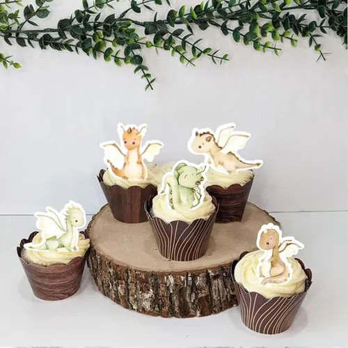 Vista 7 de 40 piezas de suministros de fiesta de dinosaurios para decoración de pasteles, decoración comestible de dinosaurio, decoración de papel de oblea