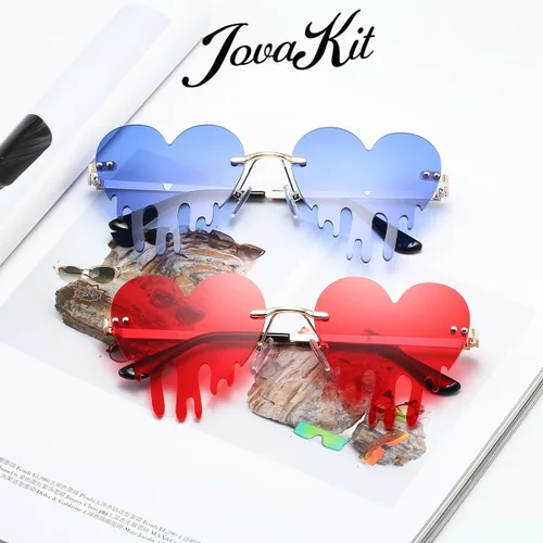 Vista 6 de JOVAKIT Melting Heart Shaped Sunglasses for Women Men Retro Rimless Tears Love Sun Glasses Rave Party Halloween Glasses