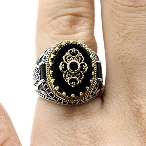 Vista 4 de Qida S925 Stamp Sterling Silver OnyxLapis Lazuli Ring for Men Female Turkish Handmade Vintage Luxury Band