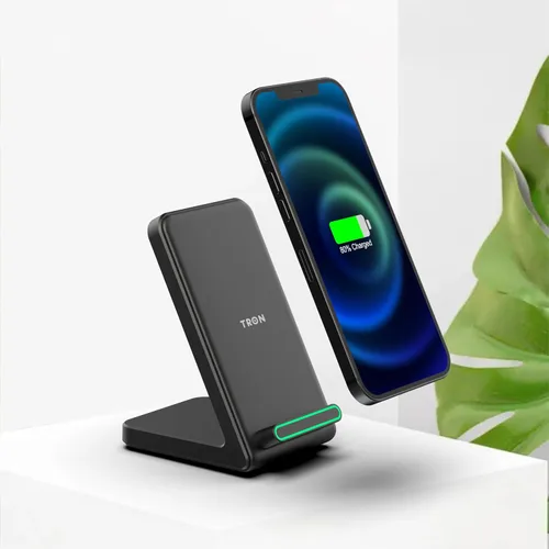 Vista 4 de TRON Soporte inalámbrico de carga rápida, cargador de inducción de 15 W con luz LED, cable de 6 pies - Compatible con Android S24/S23/S22/S21/S20