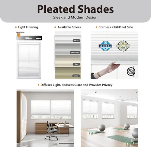 Vista 2 de DEZ FURNISHINGS Persiana plisada filtrante de luz con listones de 1 pulgada, sin cordón, de tela, 20 pulgadas de ancho x 64 pulgadas de alto