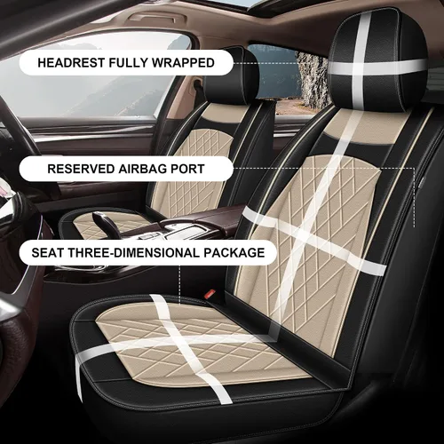 Vista 5 de CX-5 - Fundas de asiento delantero de piel sintética para Mazda CX-5 2013-2024 (negro y beige)