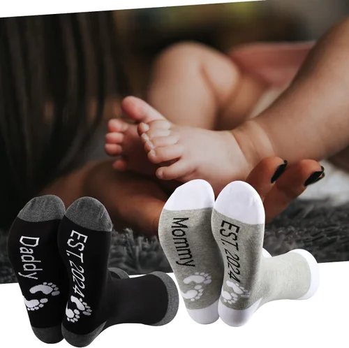 Vista 6 de MBMSO Regalos para nuevos padres, calcetines para mamá y papá, regalos de revelación de embarazo para padres por primera vez