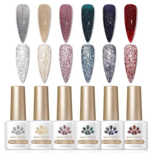 Vista 11 de Born Pretty - Esmalte de uñas en gel con purpurina reflectante roja, esmalte de uñas en gel con purpurina de Navidad, esmalte de uñas brillante