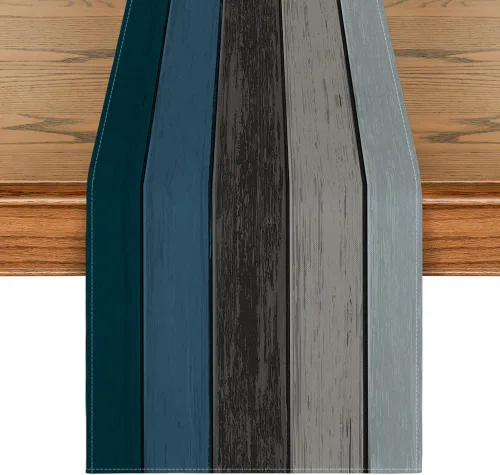 Vista 12 de Artoid Mode Camino de mesa marrón retro con textura de madera rústica, decoración de mesa de comedor de primavera de temporada para decoración
