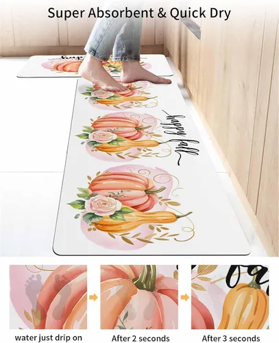 Vista 4 de Orange Pink Pumpkin Bath Mat for Tub,Non Slip Bathroom Floor Runner Rug Quick Dry & Absorbent Diatomaceous Earth Shower Sink Kitchen Washable