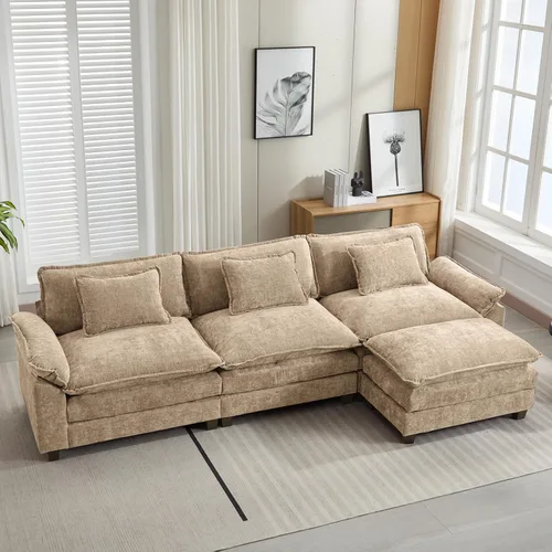 Vista 52 de Oprisen Sofá Seccional Modular, Cómodo Cloud Couch Sofá Seccional, Sofá Cama de Chenilla con Asiento Profundo con Almohadas Decorativas para Sala