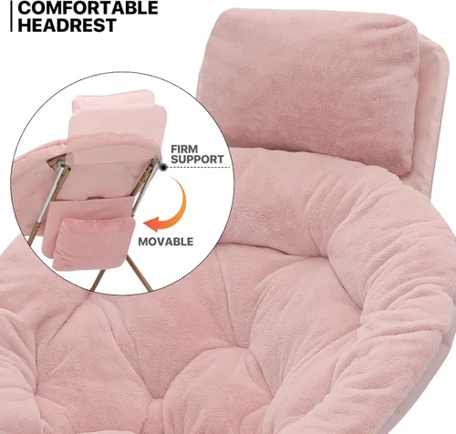 Vista 6 de MoNiBloom Silla redonda plegable de piel sintética con reposacabezas extraíble para adultos, marco de metal, de gran tamaño, cómoda, suave