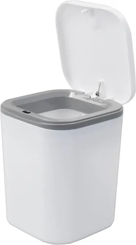 Vista 8 de Vababa Cubo de basura pequeño gris de 0.5 galones, mini bote de basura con botón