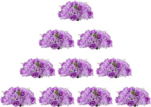 Vista 10 de BLOSMON Bolas de Flores Artificiales Centros de Mesa de Boda 2 Piezas 11.8" Lila Flores Falsas Rosa Hortensia Arreglo de Bolas Centro de Mesa