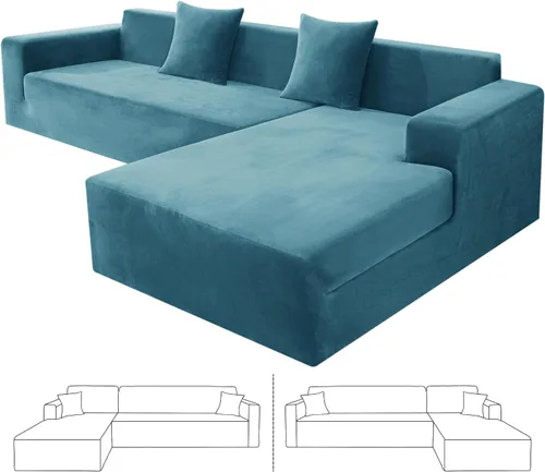 Vista 31 de ZNSAYOTX Fundas para sofá modular de terciopelo suave, fundas de felpa de lujo con parte inferior elástica para sofá modular en forma de L, 2