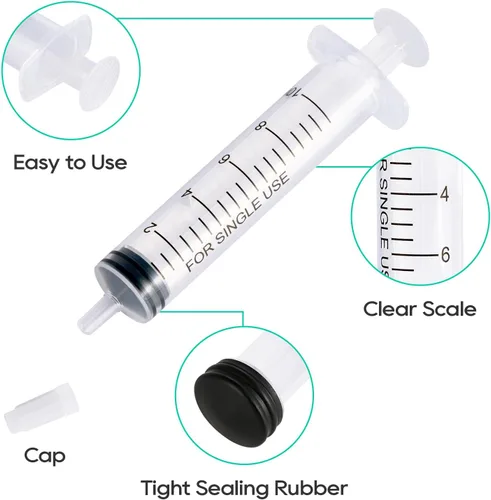 Vista 3 de JOLLY PARTY Jeringa de plástico de 10ml, jeringa pequeña con tapa de punta, paquete de 30 jeringas orales para laboratorios científicos