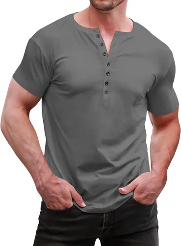 Vista 21 de YTD - Camiseta de manga larga Henley básica ajustada para hombre, estilo casual