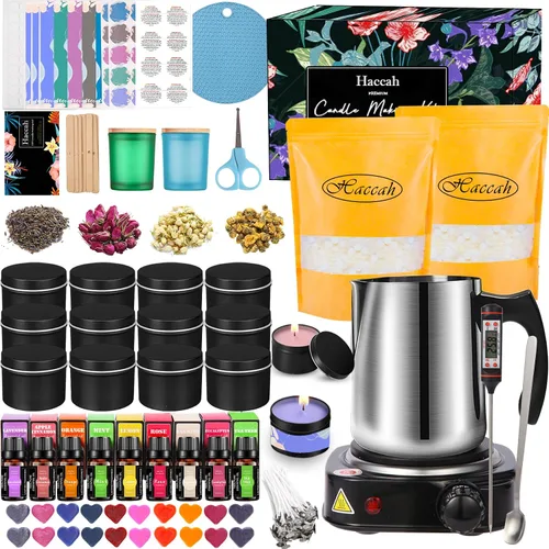 Vista 9 de Kit completo de fabricación de velas con fundidor de cera, suministros de fabricación, regalo de manualidades para niños, principiantes, adultos