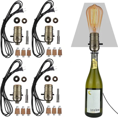 Vista 12 de Kit de lámpara de botella Aokpsrt con broca de vidrio de 9mm DIY Kit de lámpara para botellas de licor con enchufe deslizante y cable