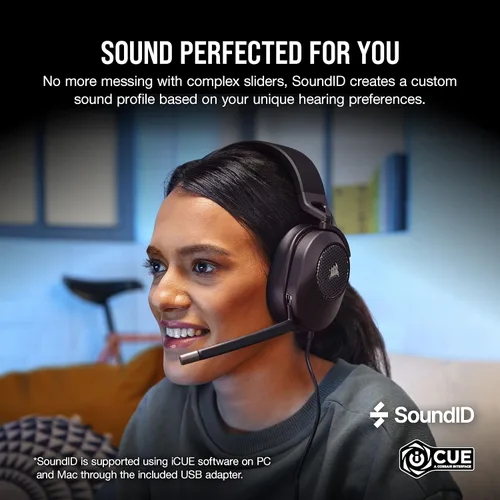 Vista 2 de Auriculares con cable para juegos multiplataforma Corsair HS65 Surround – Dolby Atmos – SonarWorks SoundID – Compatible con iCUE – PC, Mac, PS5