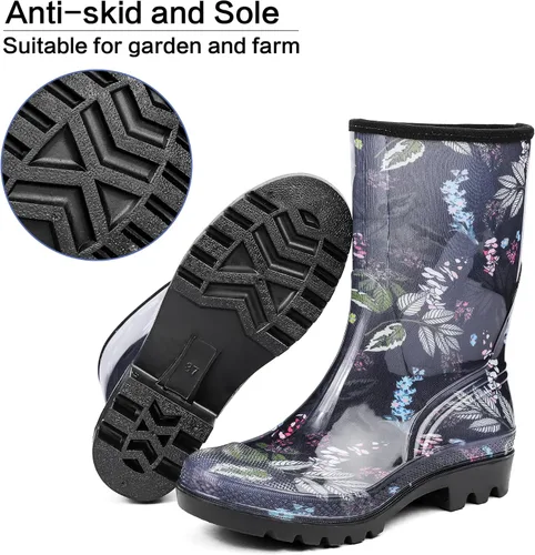 Vista 26 de DKSUKO Waterproof Womens Rain Boots insulated,Lightweight Rubber fashion Boots in Gardening,Warm and Comfortable Wide Calf Rain Boots with Glossy in