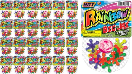 Vista 7 de JA-RU Juego Big Rainbow Jacks con pelota hinchable (1 juego, 10 piezas Jax) juegos de mesa vintage, juguetes clásicos para niños. Recuerdo