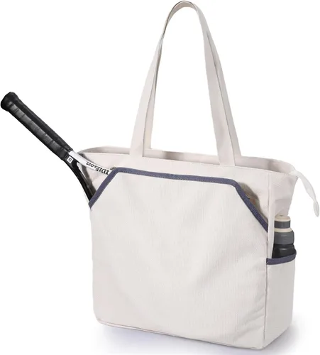 Vista 8 de SMRITI Tennis Tote Bag Canvas, Large Sports Handbag Tennis Racket Bag for Women, Portable Tennis Racquet Shoulder Bag for Badminton, Pickleball