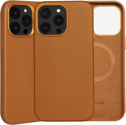 Vista 13 de Funda de cuero genuino para iPhone 13 Pro, cuero de grano completo, compatible con MagSafe y carga inalámbrica, bisel de la cámara con botones